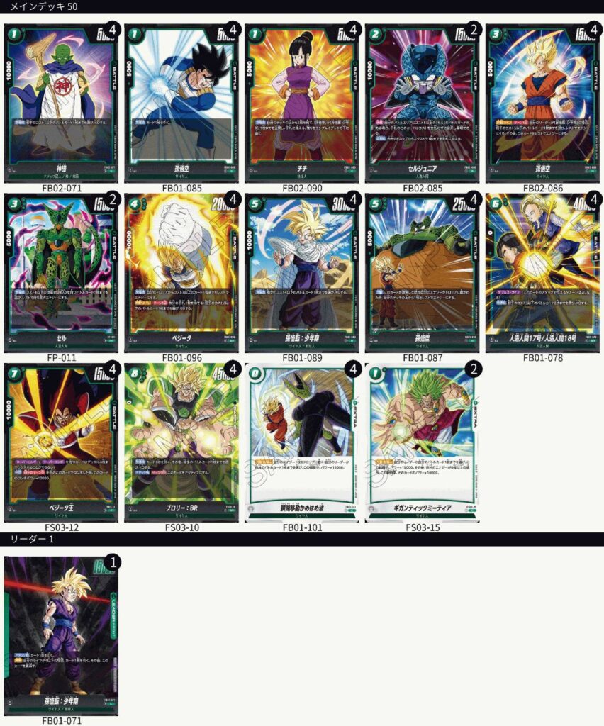 ドラゴンボールフュージョンワールド 孫悟飯 少年期 デッキ 
